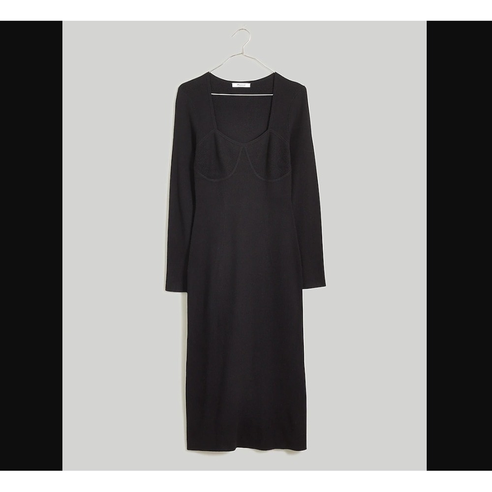 Madewell Sweater Dress Women Medium Black Sweetheart Bustier Midi NO109 BK5229 - Picture 3 of 8